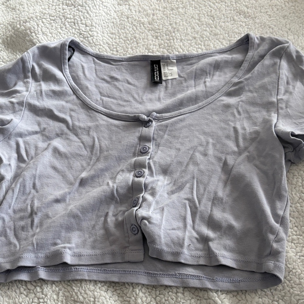 Divided Lavender Button-Up Crop Top